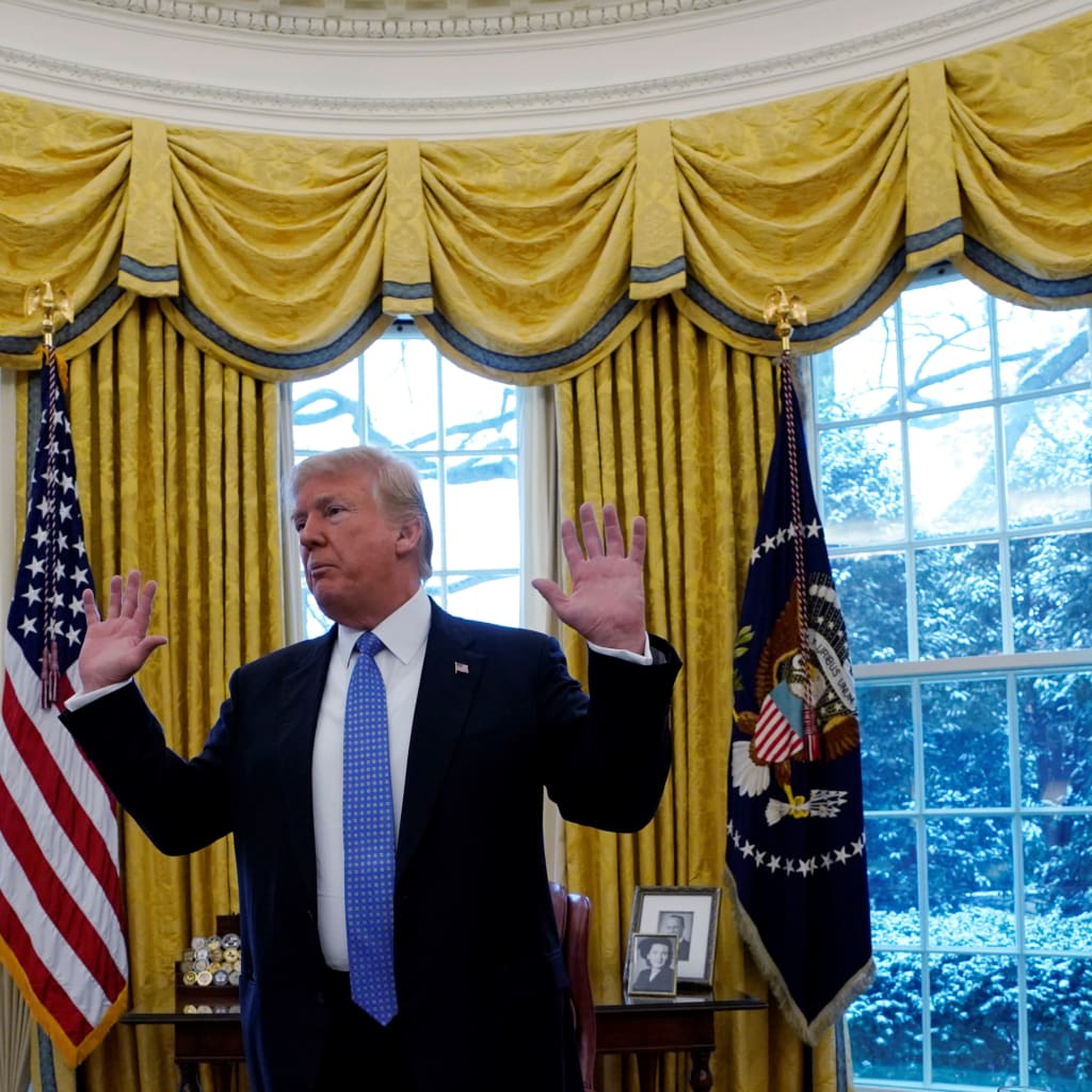 <p>President Trump during an interview in the Oval Office. </p>