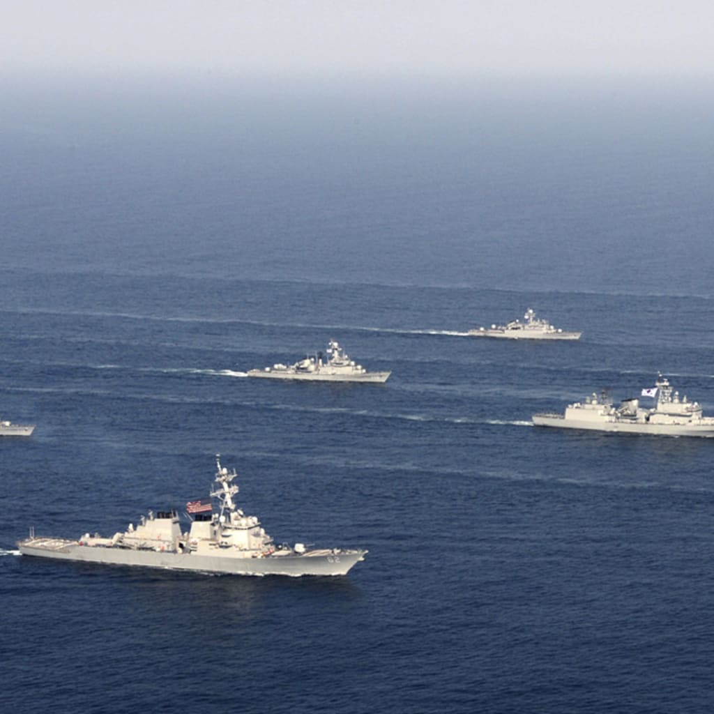 <p>Navy vessels of South Korea and the United States attend a joint military drill on the East Sea </p>
