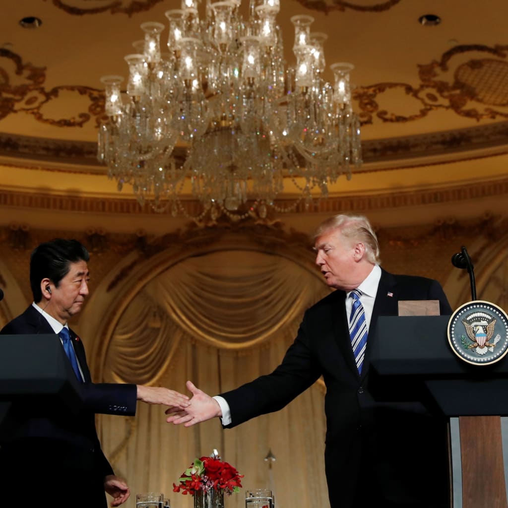<p>Japanese Prime Minister Shinzo Abe and President Trump hold a joint press conference at Mar-a-Lago.</p>
