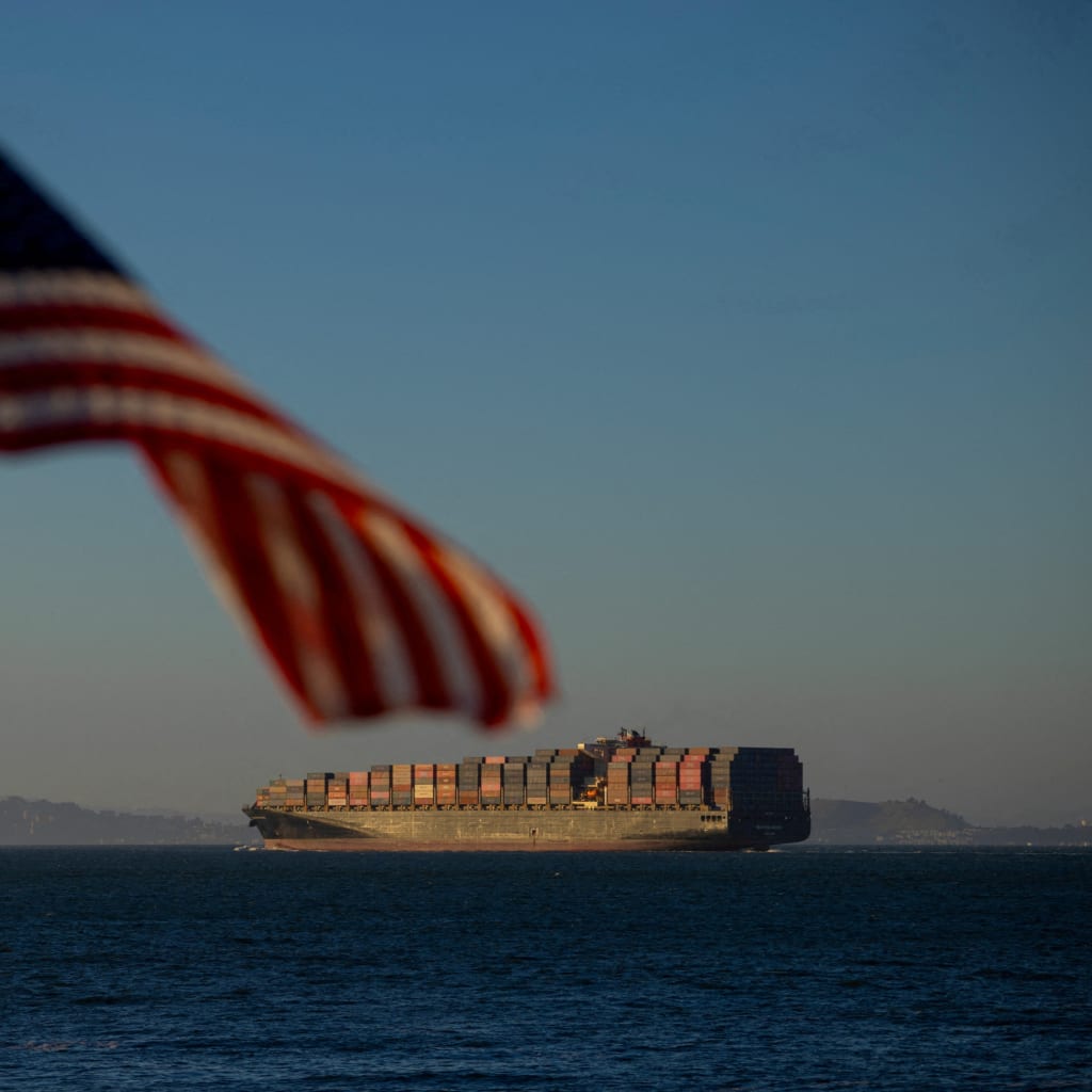 <p>A cargo ship full of shipping containers departs the port of Oakland at the San Francisco Bay, California, U.S., August 4, 2025.</p>
