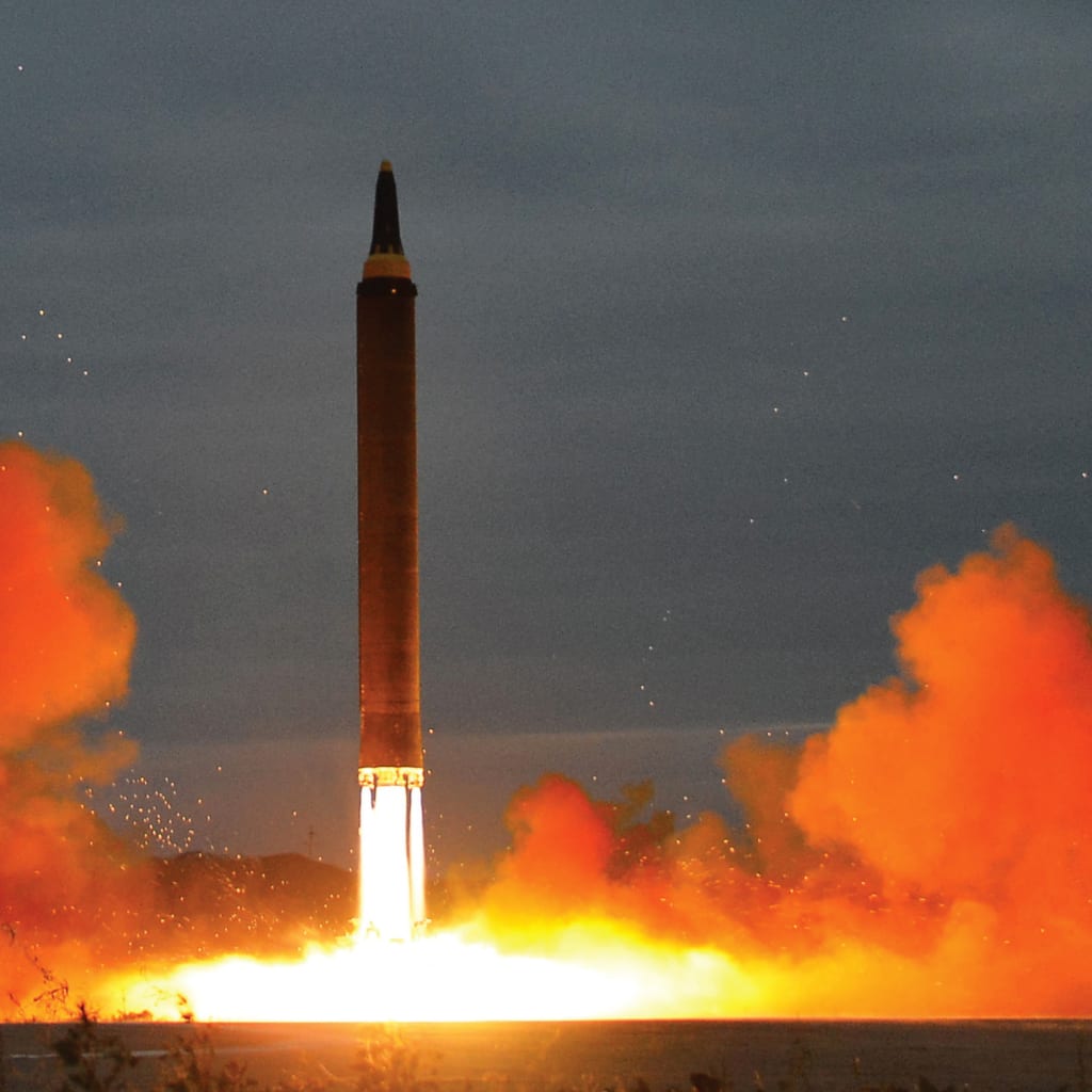 <p>A missile is launched during a drill in this undated photo released by North Korea’s Central News Agency on August 30, 2017.</p>
