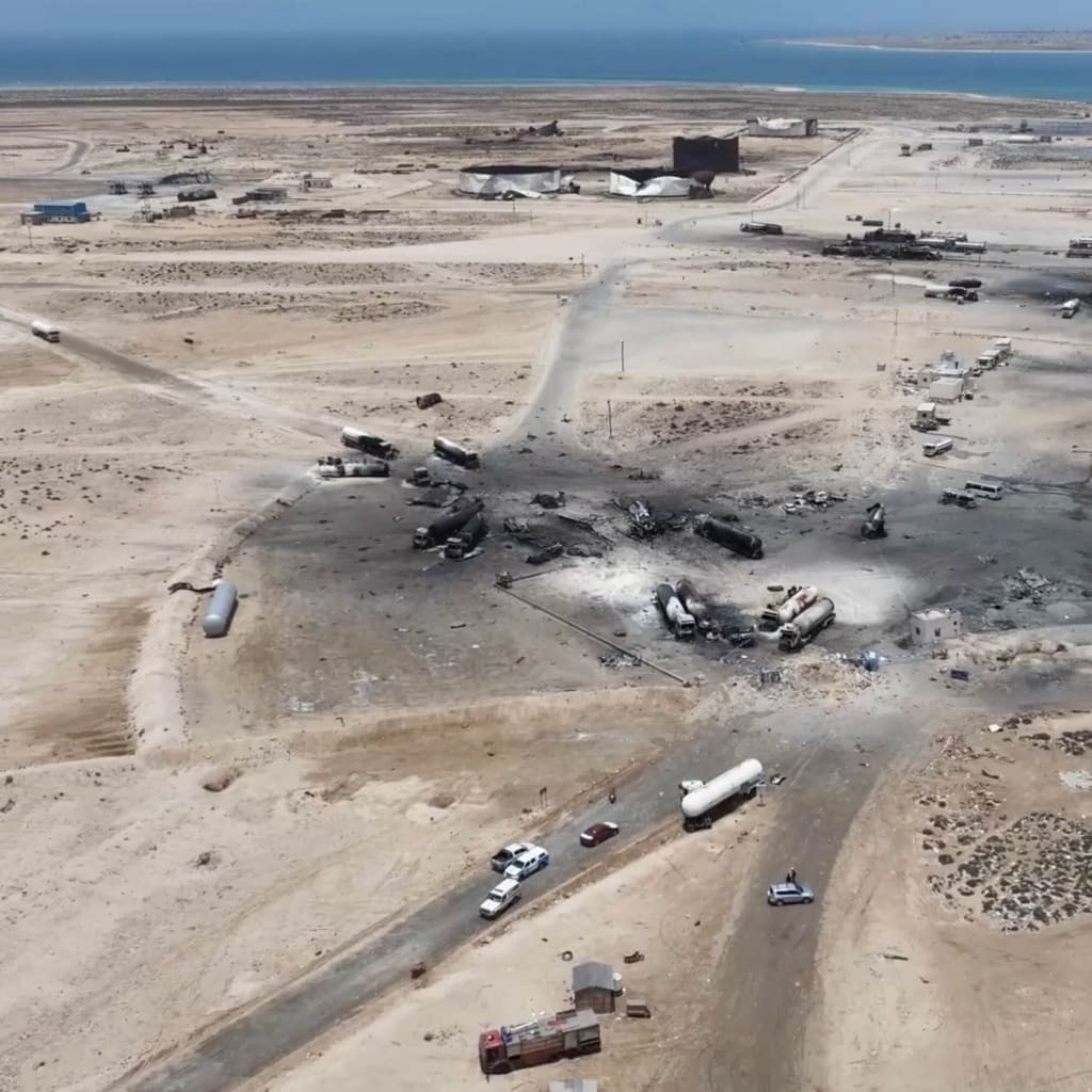 <p>A drone view of the aftermath of a U.S. strike on the Ras Isa fuel port, Al Jazirah, Yemen, April 18, 2025. </p>
