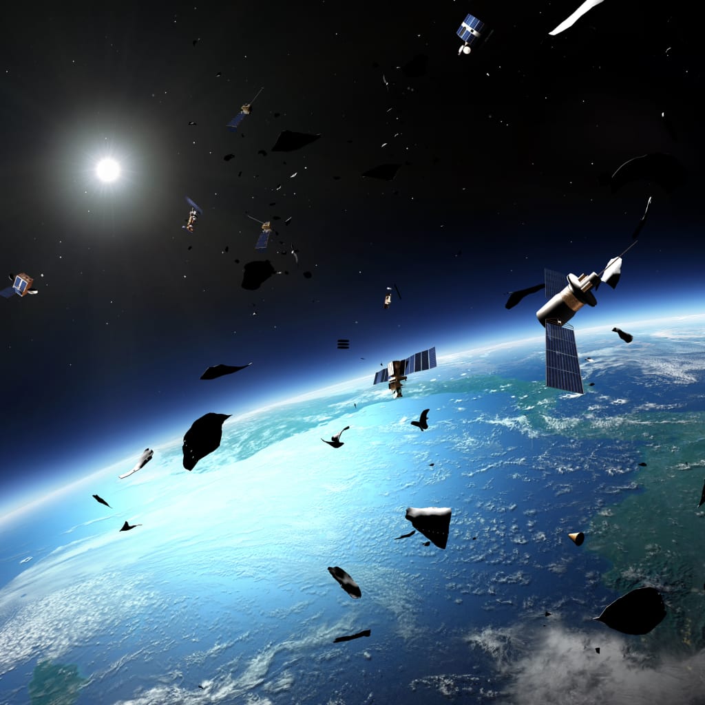 Space junk around Earth, illustration