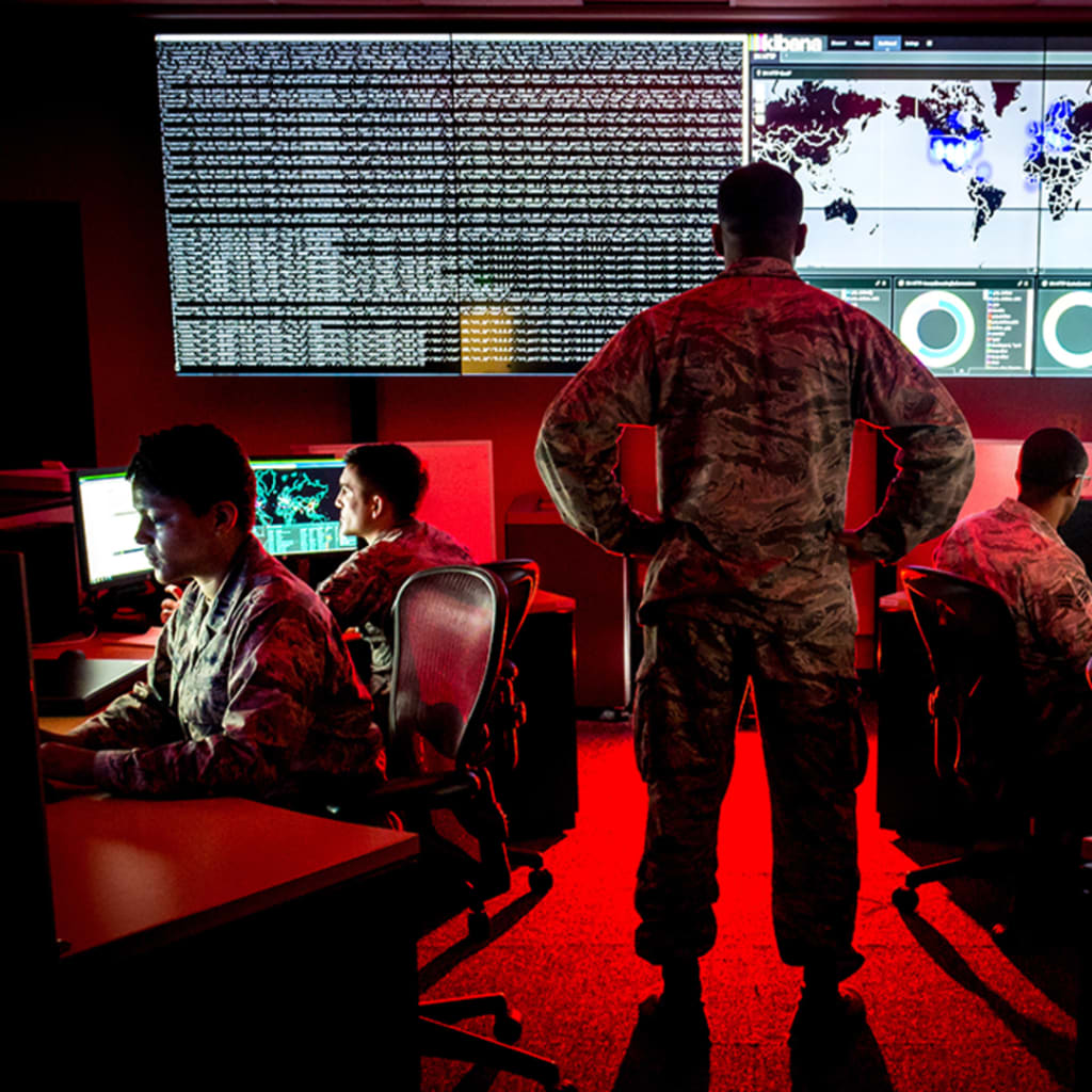 <p>Cyberwarfare specialists serving with the 175th Cyberspace Operations Group of the Maryland Air National Guard engage in weekend training at Warfield Air National Guard Base, Middle River, Maryland, June 3, 2017.</p>
