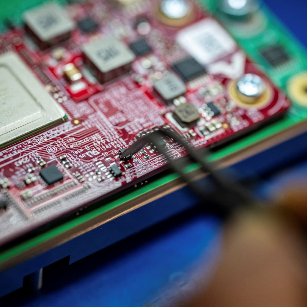 Amazon artificial intelligence processors in a lab in Austin