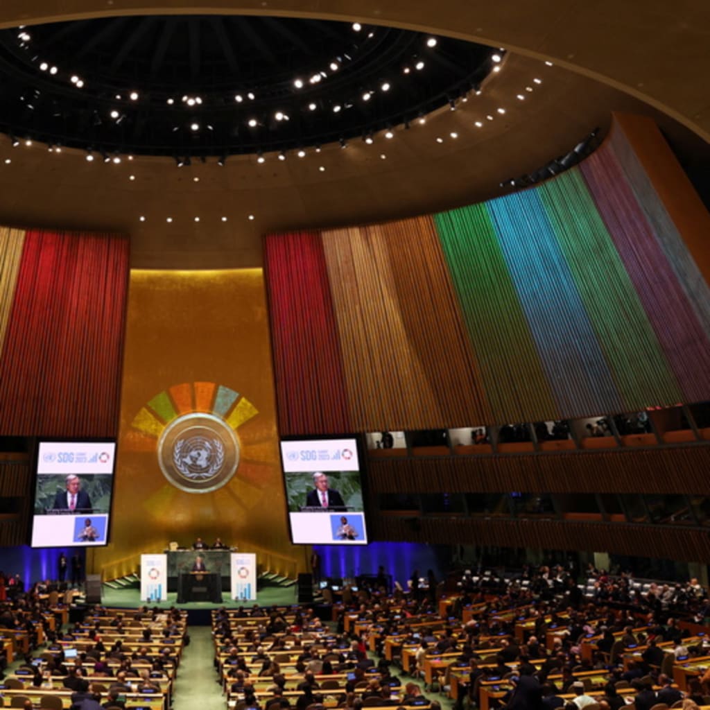<p>United Nations Secretary-General Antonio Guterres delivers a statement during the opening of the Sustainable Development Goals (SDG) Summit 2023, at UN headquarters in New York City, New York, U.S., September 2023. </p>
