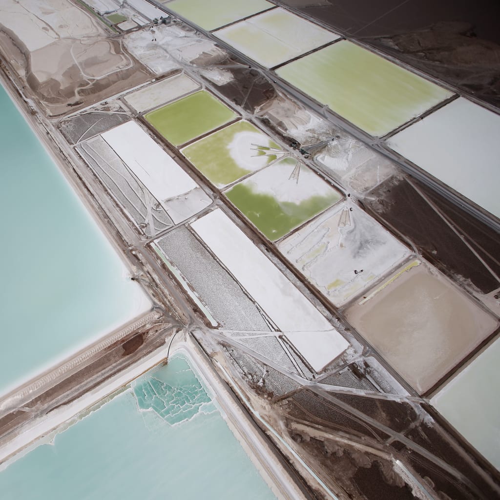 Aerial view of the brine pools and processing areas of the Rockwood lithium plant