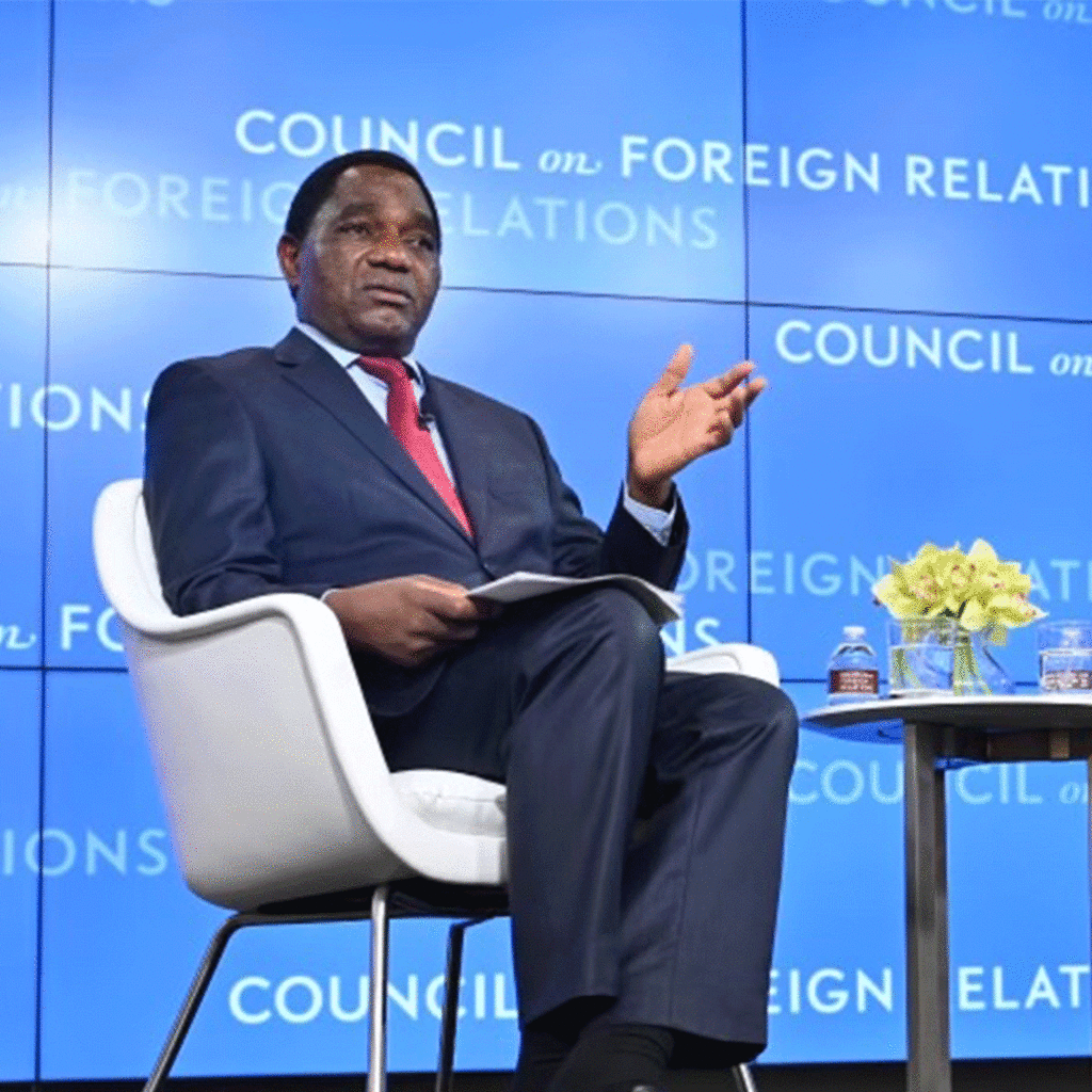 President Hichilema of Zambia at a press conference