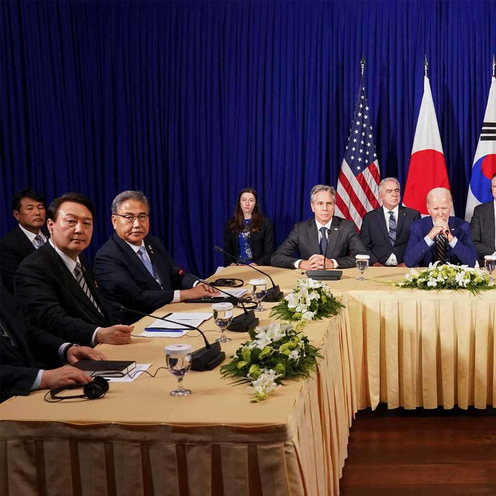 U.S. President Joe Biden holds a trilateral meeting with Japanese Prime Minister Fumio Kishida and South Korean President Yoon Suk-yeol in Phnom Penh, Cambodia