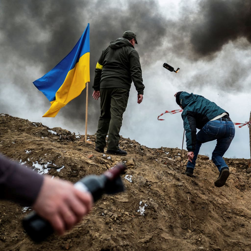 <p>A civilian trains to throw Molotov cocktails, as Russia’s invasion of Ukraine continues</p>
