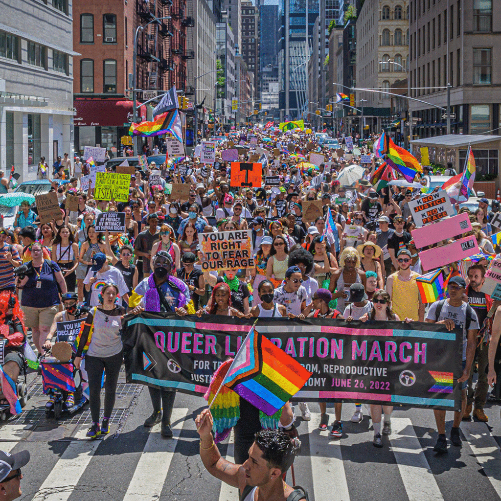 Participants seen holding a banner at the protest