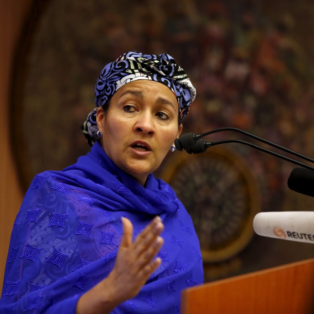 <p>Minister of Environment Amina Mohammed speaks at the opening session of a Public Lecture on Nigeria and the commonwealth of Nations in Abuja, Nigeria February 18, 2016. </p>
