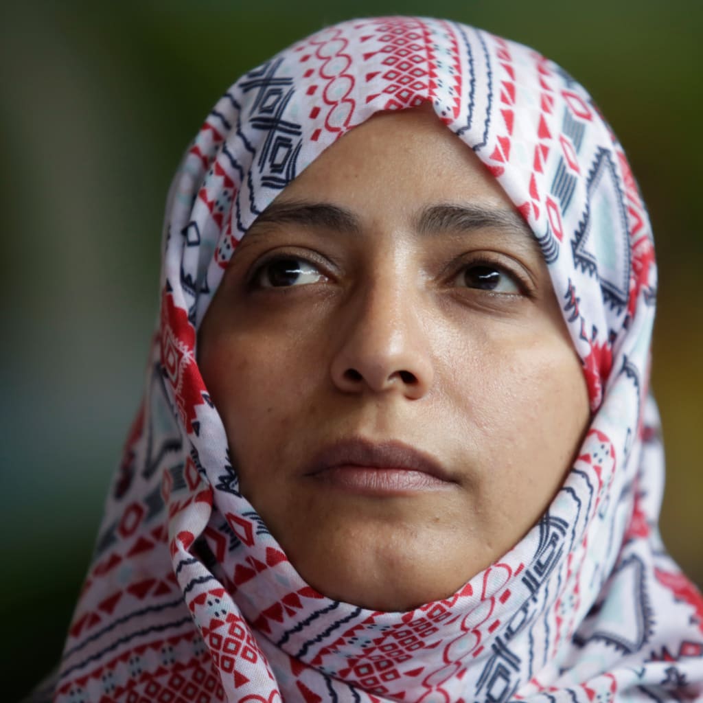 <p>Nobel Peace Prize winner Tawakkol Karman of Yemen looks on during a news conference in Guatemala, October 26, 2017.</p>