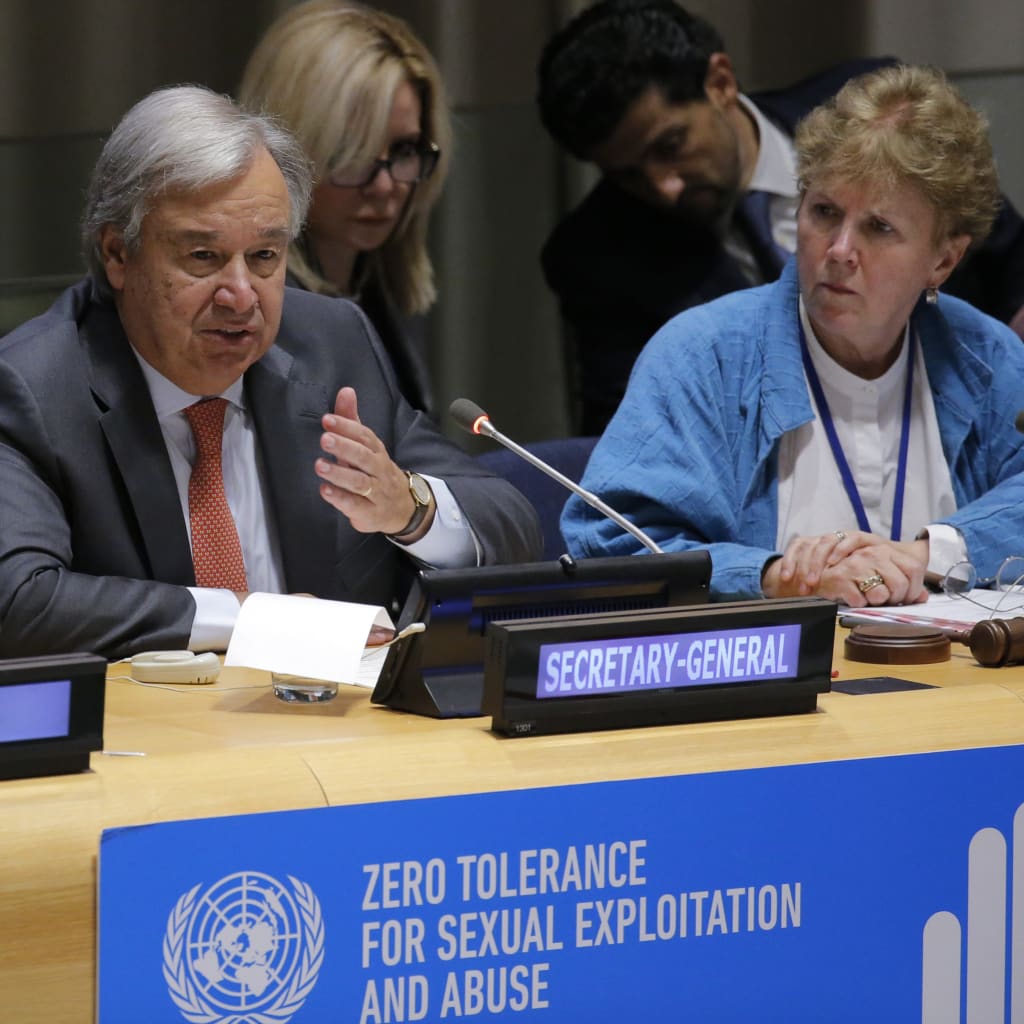 <p>UN Secretary-General Antonio Guterres speaks during a high-level meeting on the prevention of sexual exploitation and abuse, before the 72nd UN General Assembly in New York, United States. September 18, 2017.</p>