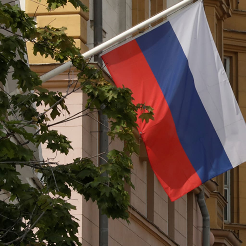 Russian and American flags on Embassy