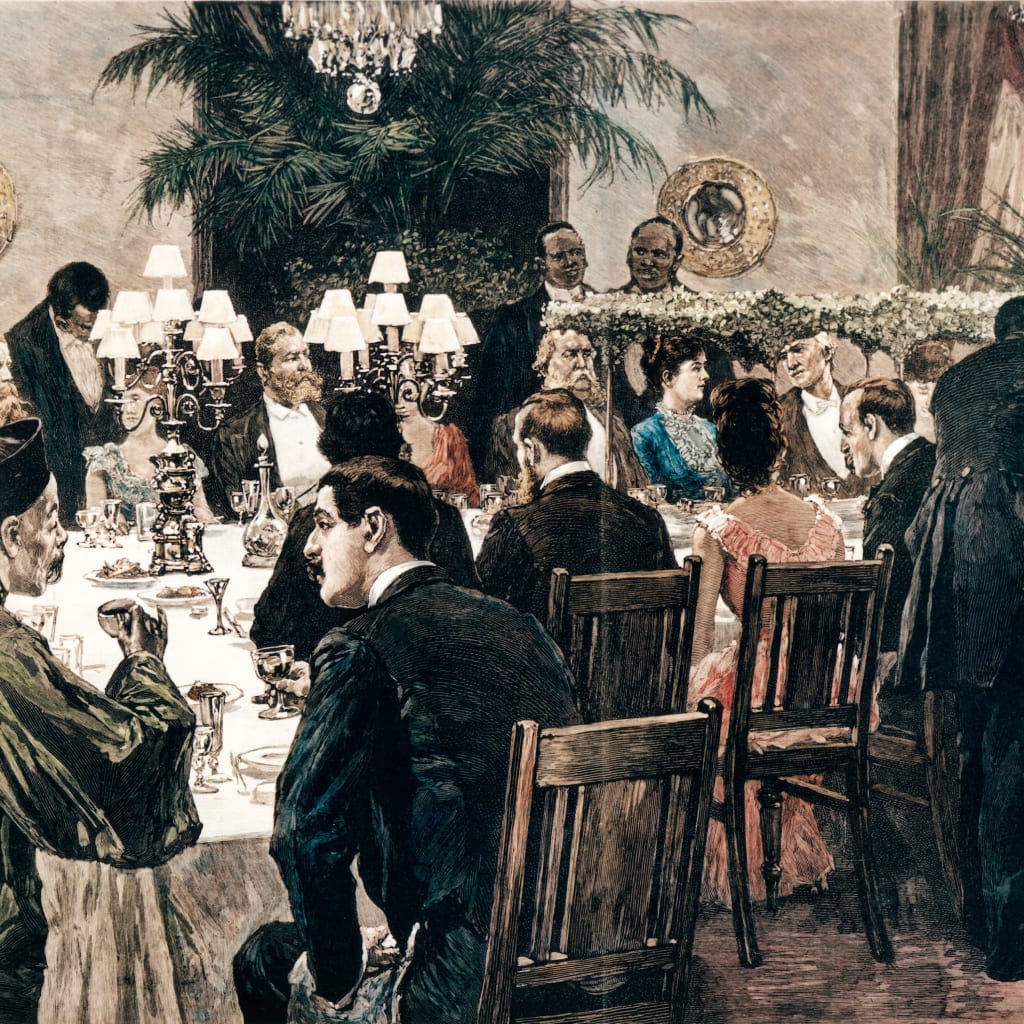 A State dinner during the Cleveland administration for diplomats in 1889.