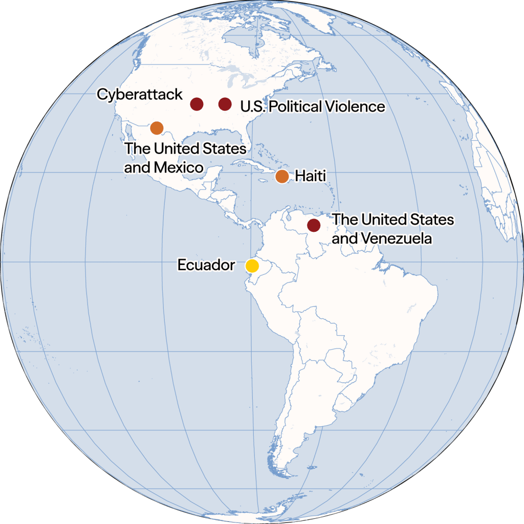 Globe showing possible conflicts in the Americas in 2026