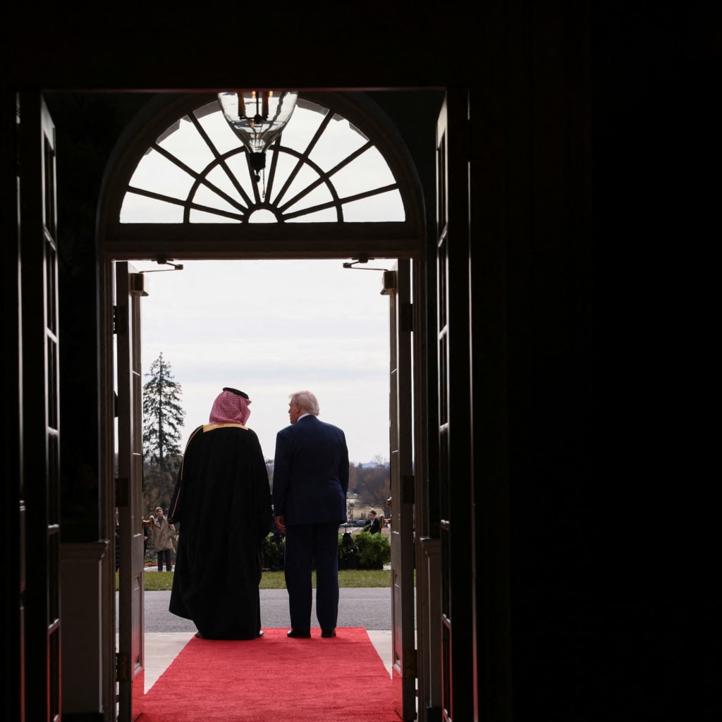 U.S. President Donald Trump welcomes Saudi Crown Prince Mohammed bin Salman to the White House, November 18, 2025.