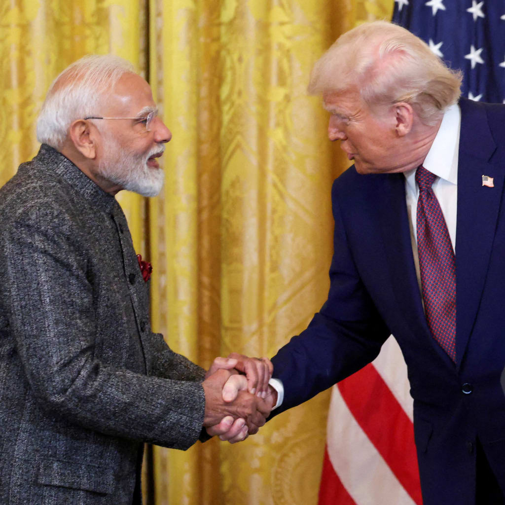 U.S. President Trump holds a joint press conference with Indian Prime Minister Modi