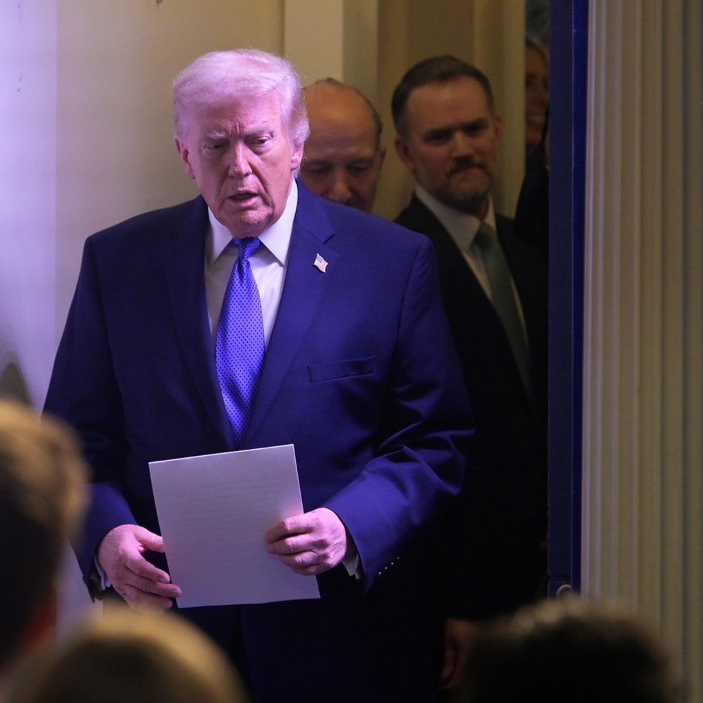 President Donald Trump speaks about the Supreme Court's tariff decision during a press briefing, on February 20, 2026 at the White House in Washington D.C.