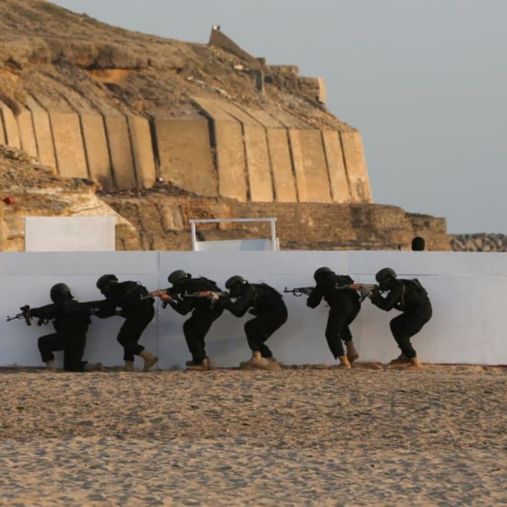 Pakistani Navy's special operation force conducts a counterterrorism demonstration in Karachi, February 11, 2017.