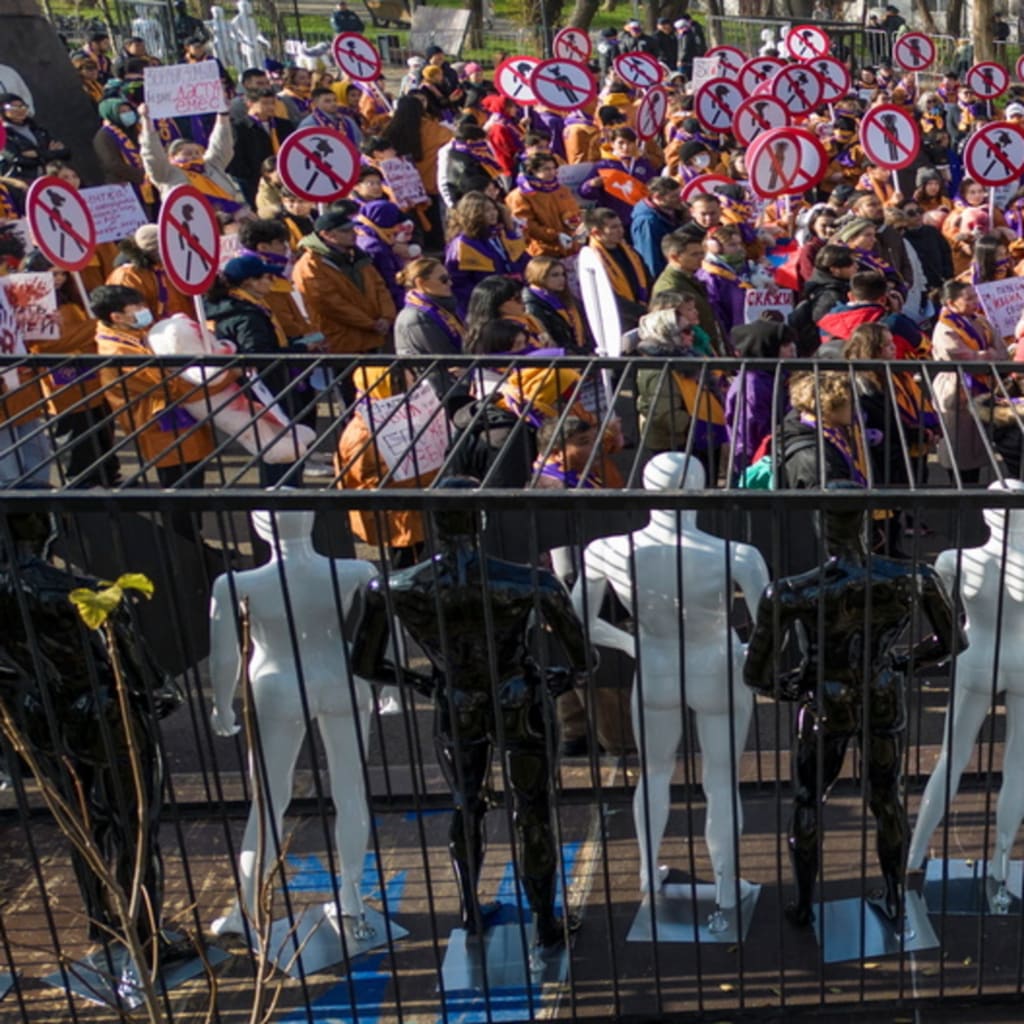 <p>People, including activists of Zhana Adamdar (New People) youth movement, hold a rally under the slogan “Say no to the beast world” to support women’s rights and to condemn gender-based domestic violence in Almaty, Kazakhstan, November 26, 2023.</p>
