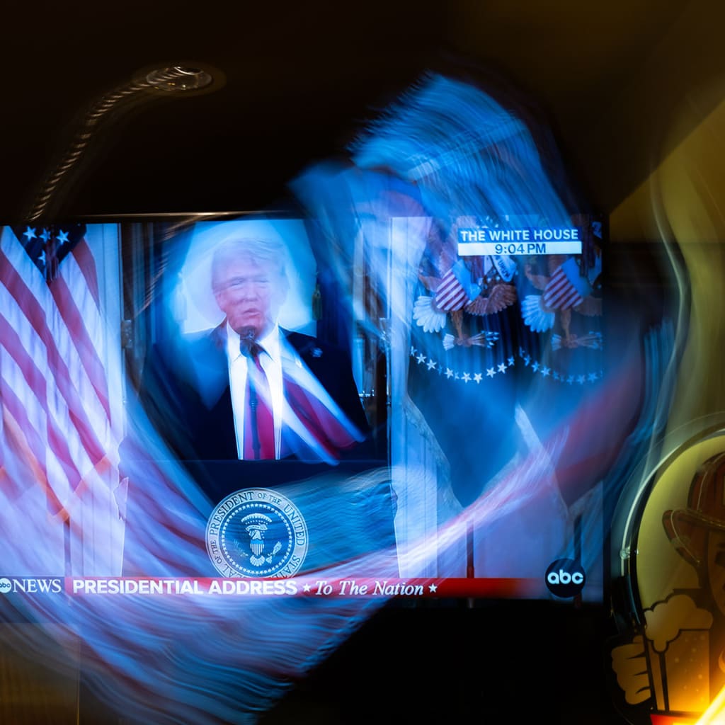 <p>U.S. President Donald Trump makes a national address on television at Brooklyn Diner Times Square on April 1, 2026 in New York City. </p>
