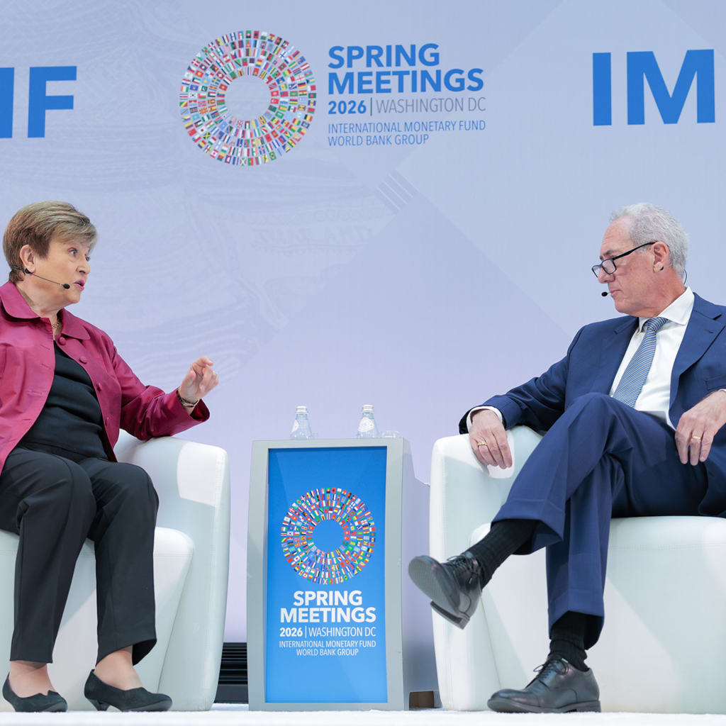 <p>International Monetary Fund Managing Director Kristalina Georgieva speaks with President of the Council on Foreign Relations Michael Froman during a curtain-raiser event to kick off the IMF and World Bank Spring Meetings on April 09, 2026 in Washington, DC. </p>
