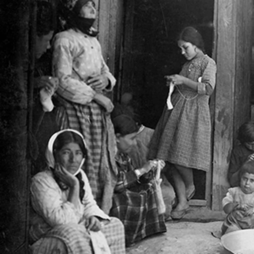 A black and white image of an Armenian-American sponsored refugee camp in Aleppo, Syria, circa 1922.