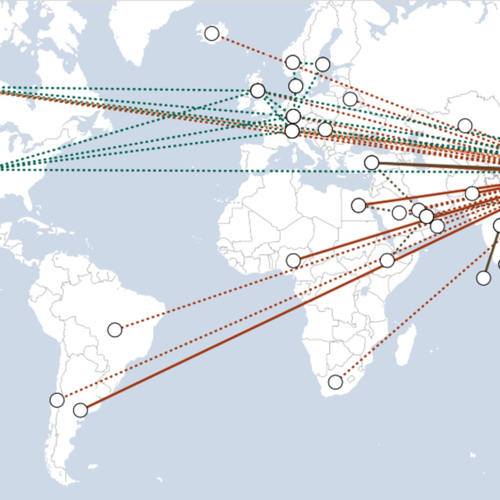 Map of the world showing currency swap lines between central banks