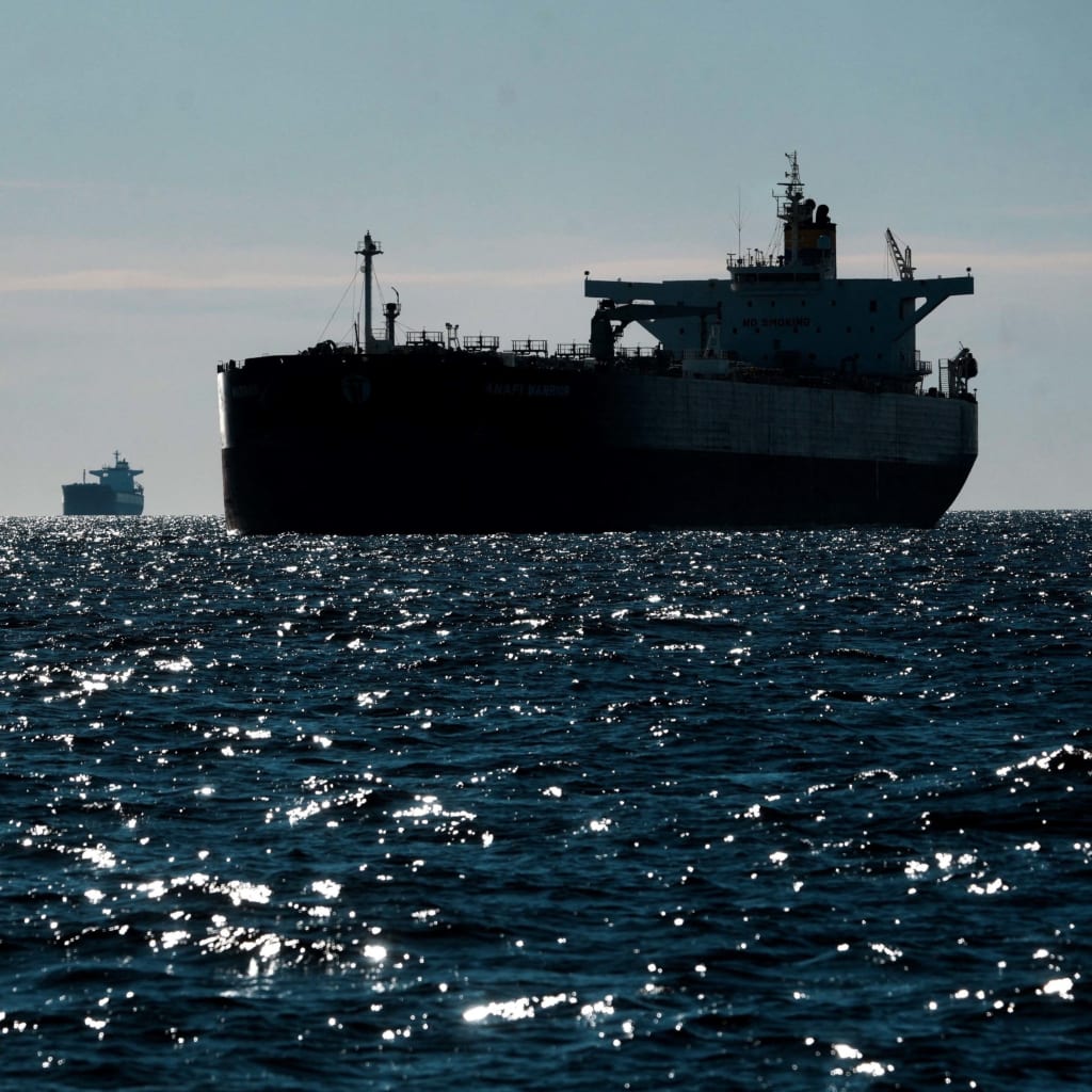 Russia's shadow fleet vessels wait in the unofficial anchorage area in the Gulf of Finland near Vaindloo, Estonia