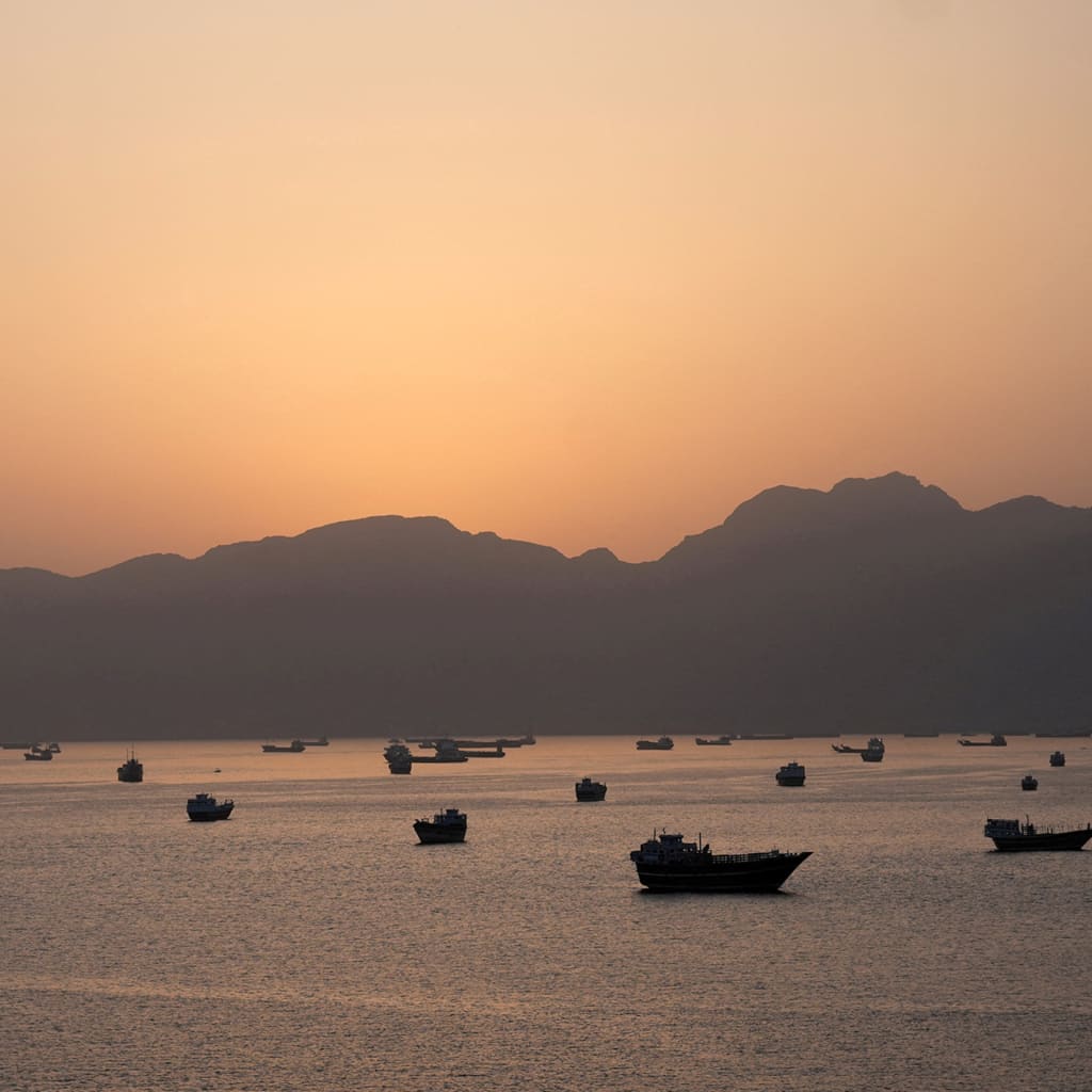 Ships and boats in the Strait of Hormuz, Musandam, Oman, May 1, 2026.