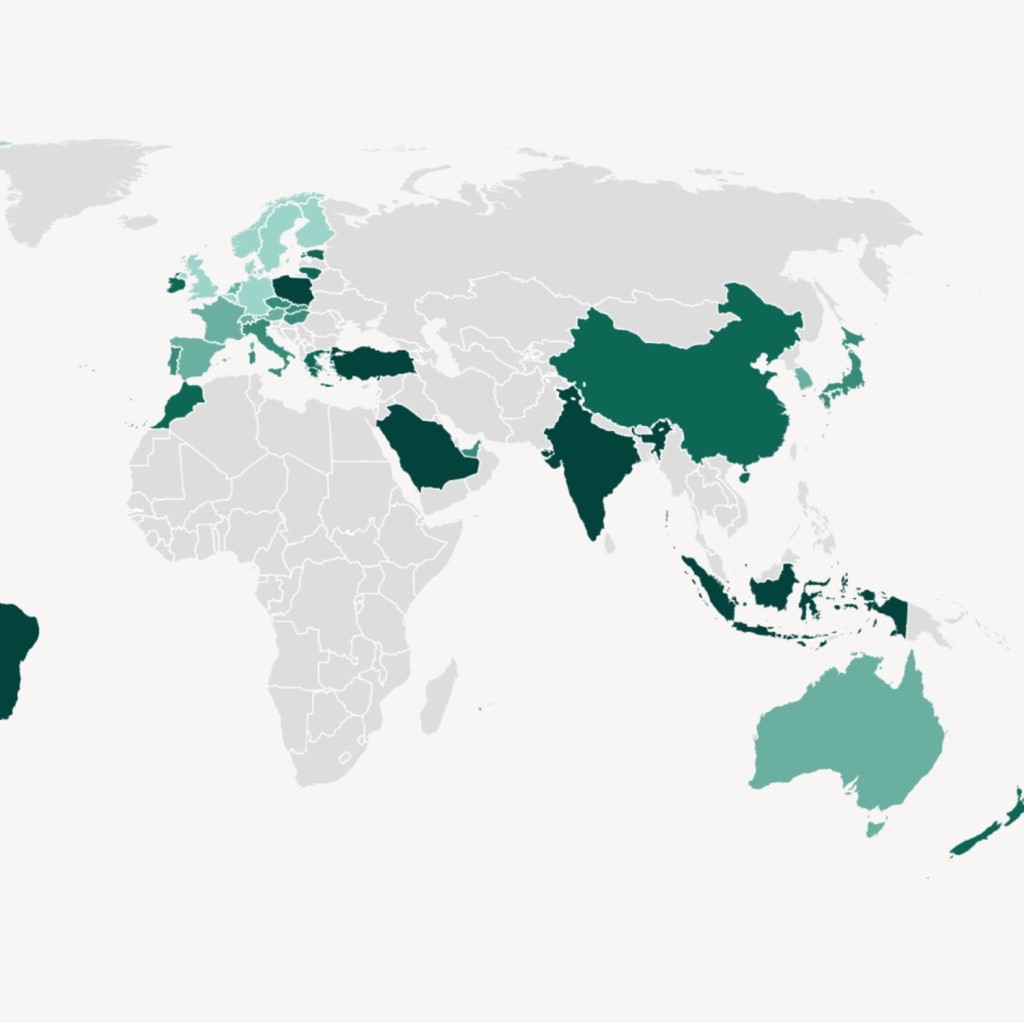A world map showing countries' performance on the Global Energy Innovation Index