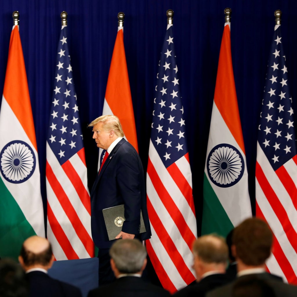 U.S. President Donald Trump arrives for a news conference