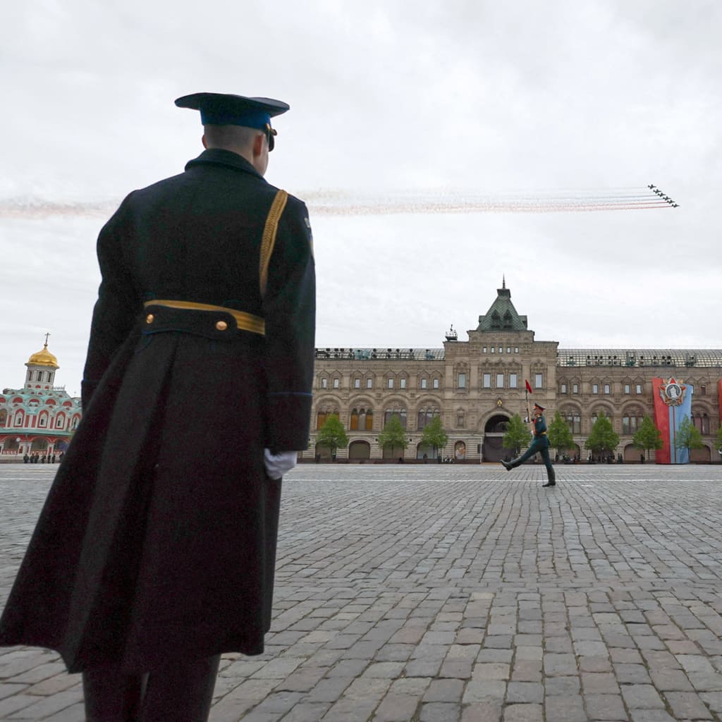 Russia's Su-25 jet aircraft release smoke in the colours of the Russian state flag during a military parade on Victory Day, marking the 81st anniversary of the victory over Nazi Germany in World War Two, in Red Square in central Moscow, Russia, on May 9, 2026.