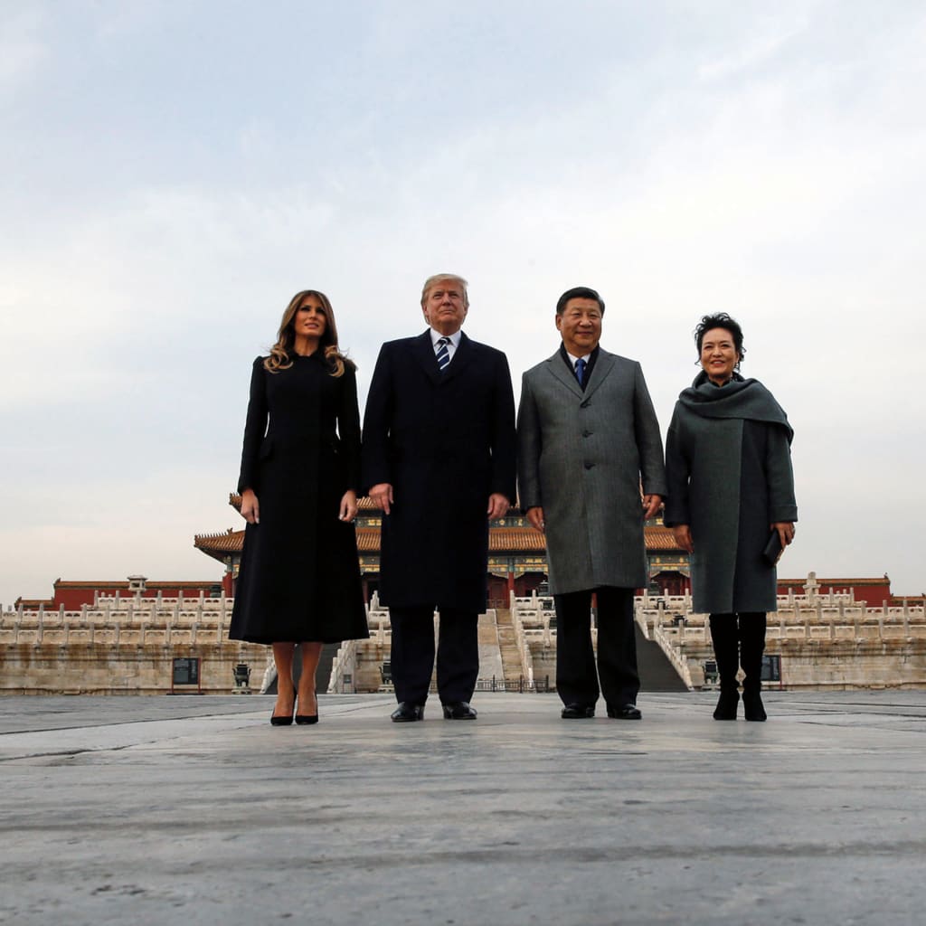U.S. President Donald Trump and U.S. first lady Melania visit the Forbidden City with China's President Xi Jinping and China's First Lady Peng Liyuan in Beijing, China, November 8, 2017.