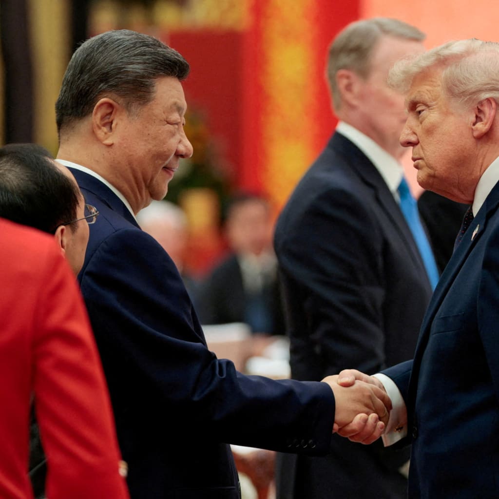 <p>Chinese President Xi Jinping and U.S. President Donald Trump shake hands at a state banquet at the Great Hall of the People in Beijing, China, on May 14, 2026.</p>