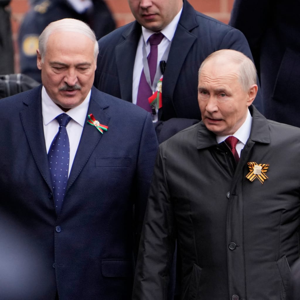 <p>Belarusian President Alexander Lukashenko and Russian President Vladimir Putin attend the Victory Day military parade in Moscow on May 9, 2025.</p>
