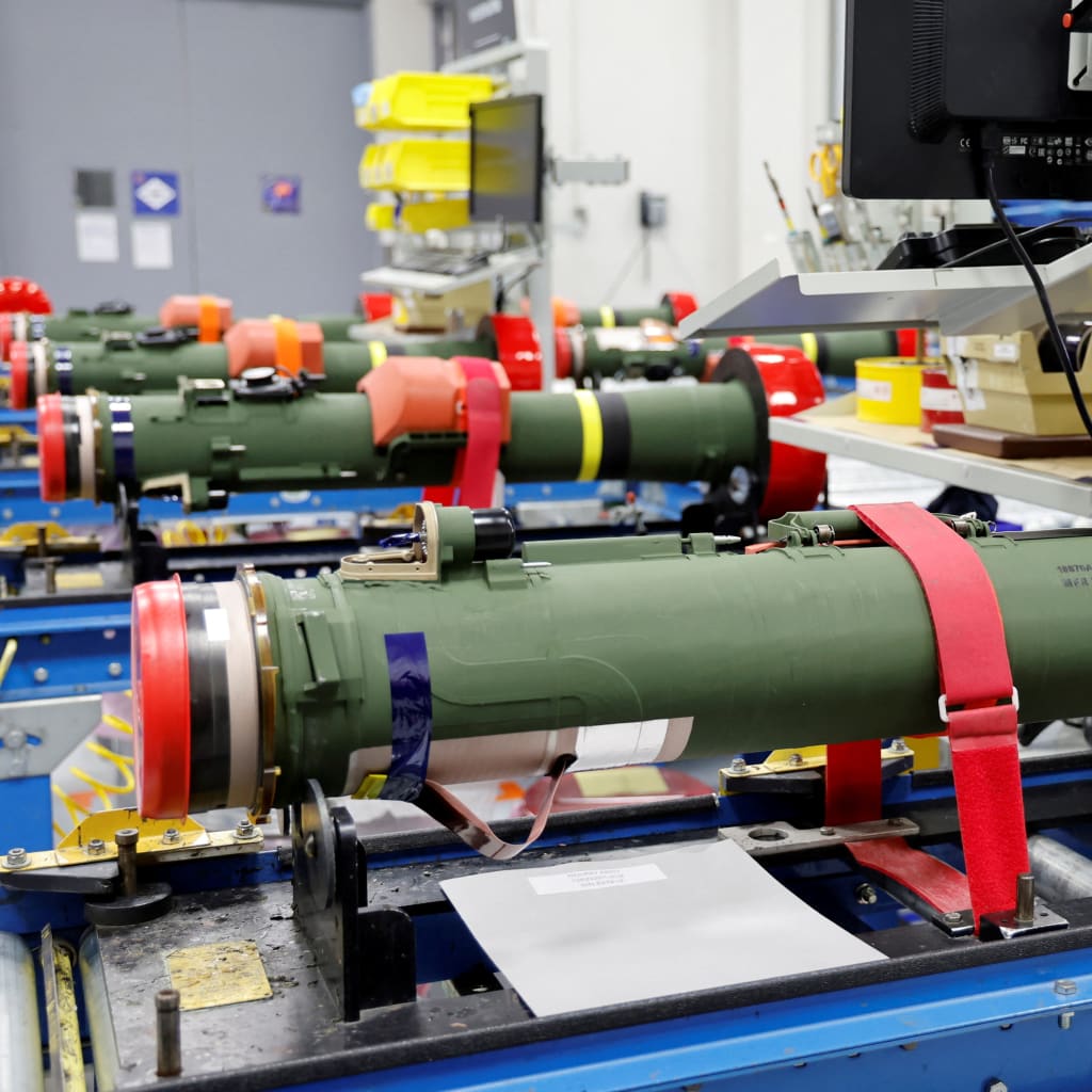 <p>Javeline anti-tank missiles are displayed on an assembly line at a Lockheed Martin weapons factory in Troy, Alabama, U.S. May 3, 2022.</p>
