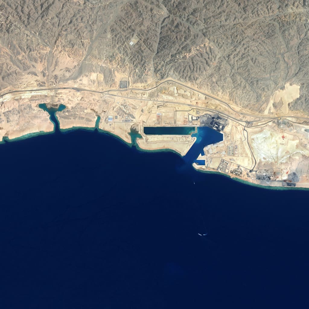 NEOM, SAUDI ARABIA - Satellite view of the early development of Oxagon, NEOM’s planned octagonal industrial city on Saudi Arabia’s northwest Red Sea coast. Strategically positioned near global shipping lanes and the Suez Canal. Imaged 13 October 2025. (Photo by Gallo Images/Orbital Horizon/Copernicus Sentinel Data 2025)