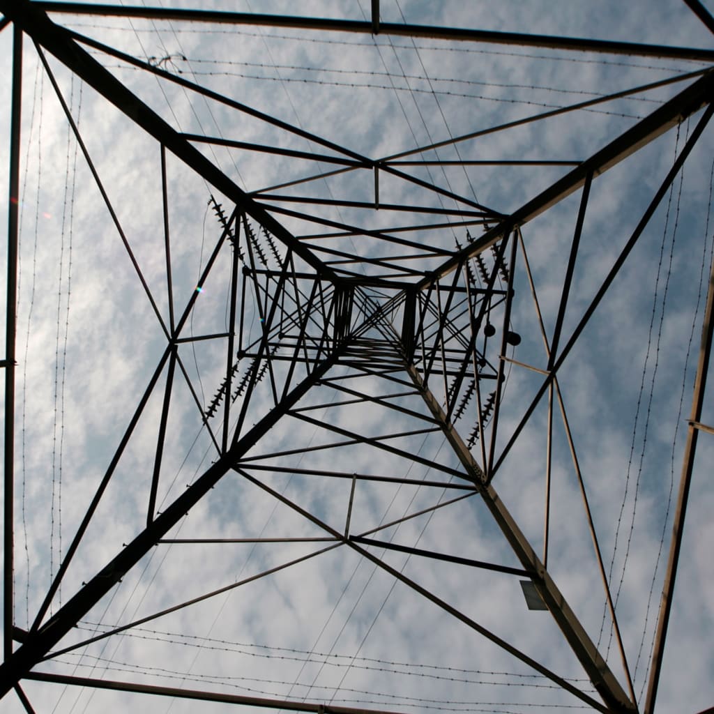 A view of an electrical plant tower.