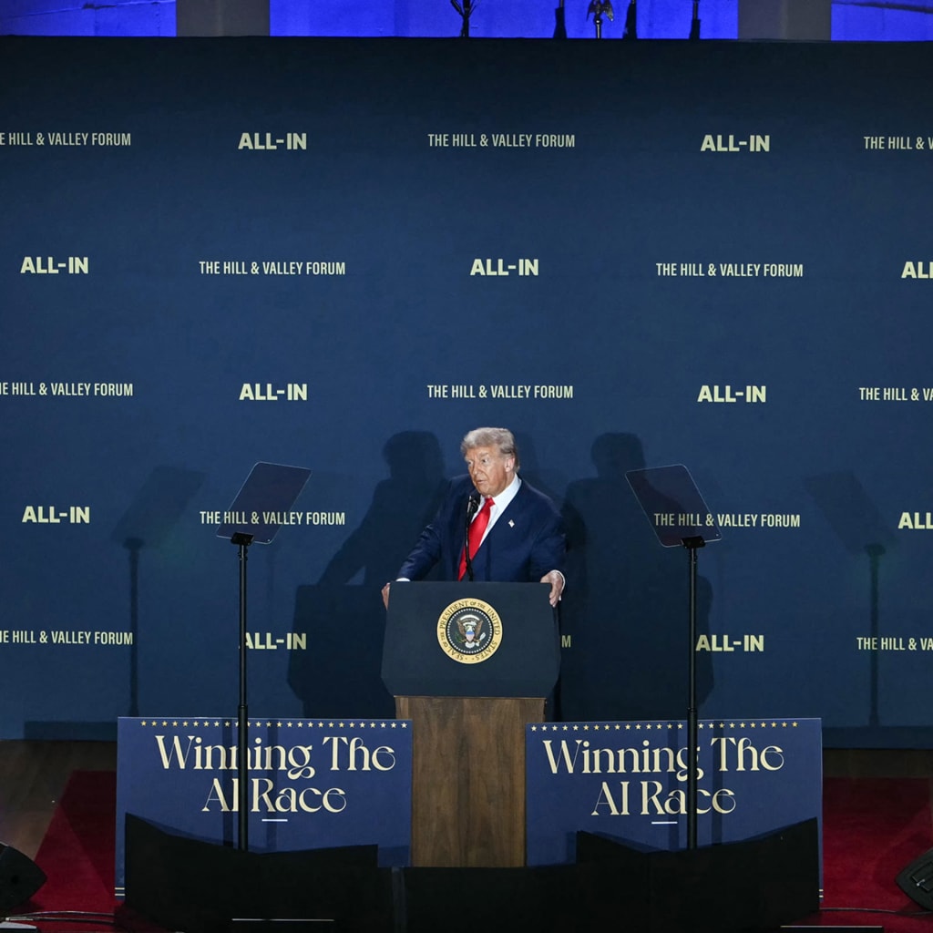 U.S. President Donald Trump delivers remarks at the "Winning the AI Race" AI Summit at the Andrew W. Mellon Auditorium in Washington, DC, on July 23, 2025. 