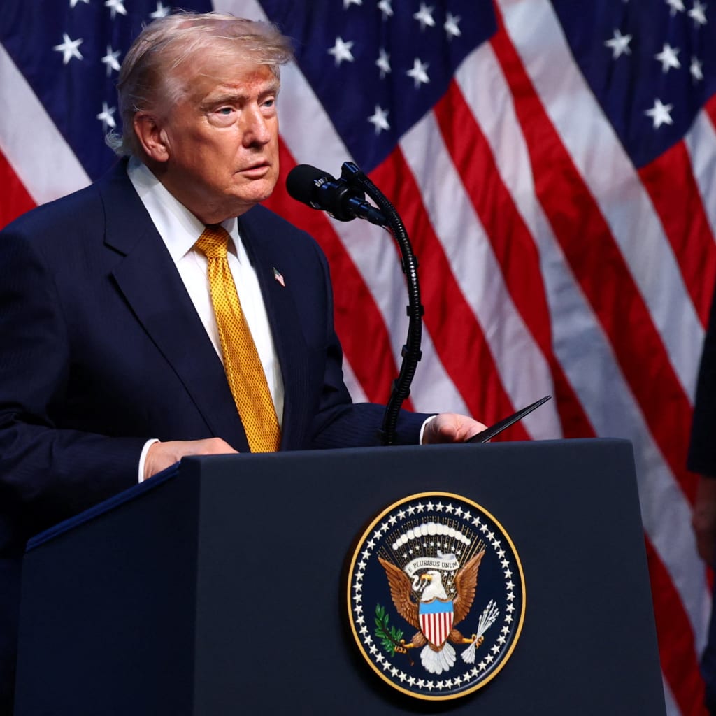 U.S. President Donald Trump speaks to the media at the end of his participation in the NATO leaders summit in Ankara, Turkey on July 8, 2026.