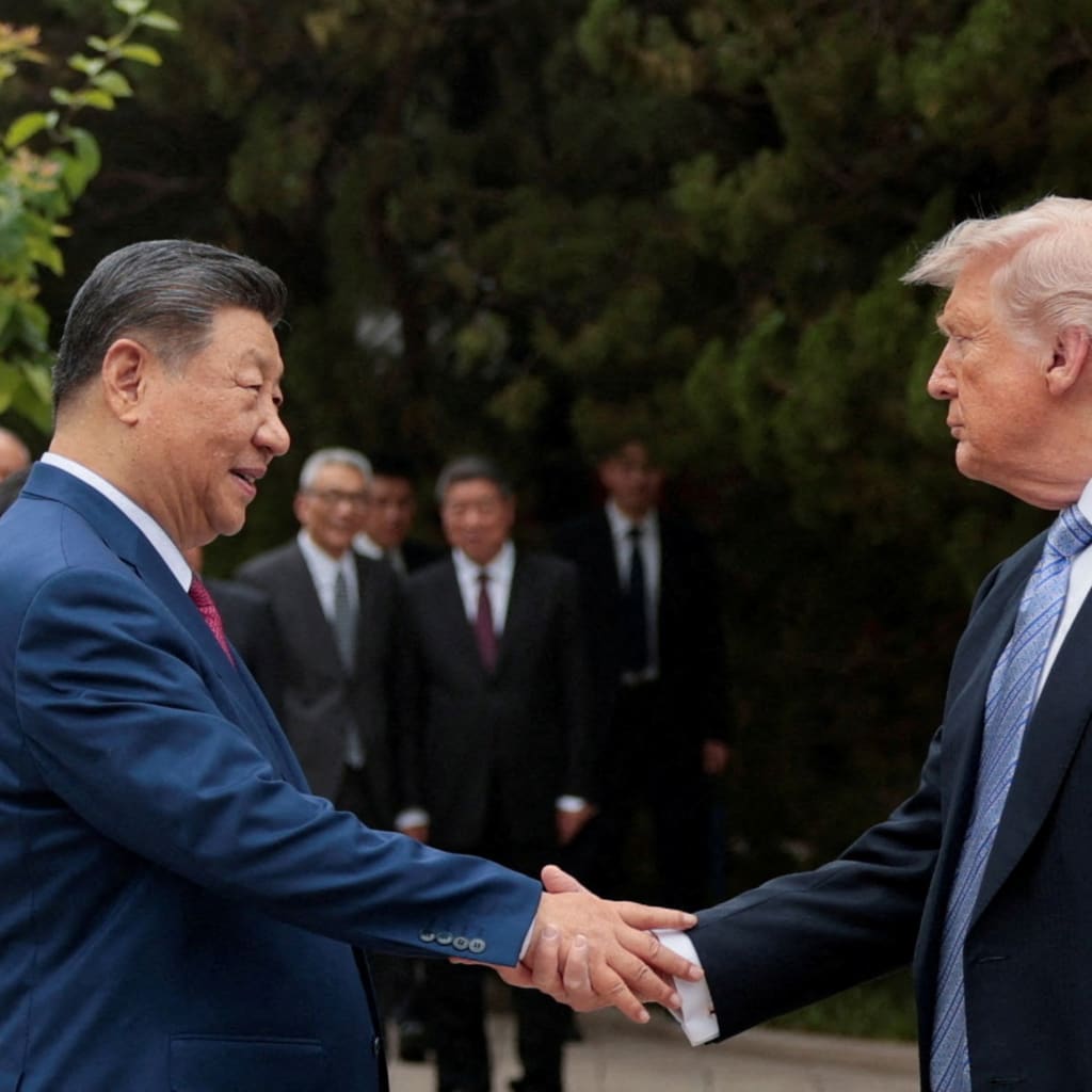 Chinese President Xi Jinping shakes hands with U.S. President Donald Trump while leaving after a visit to the Zhongnanhai Garden in Beijing, China, on May 15, 2026.