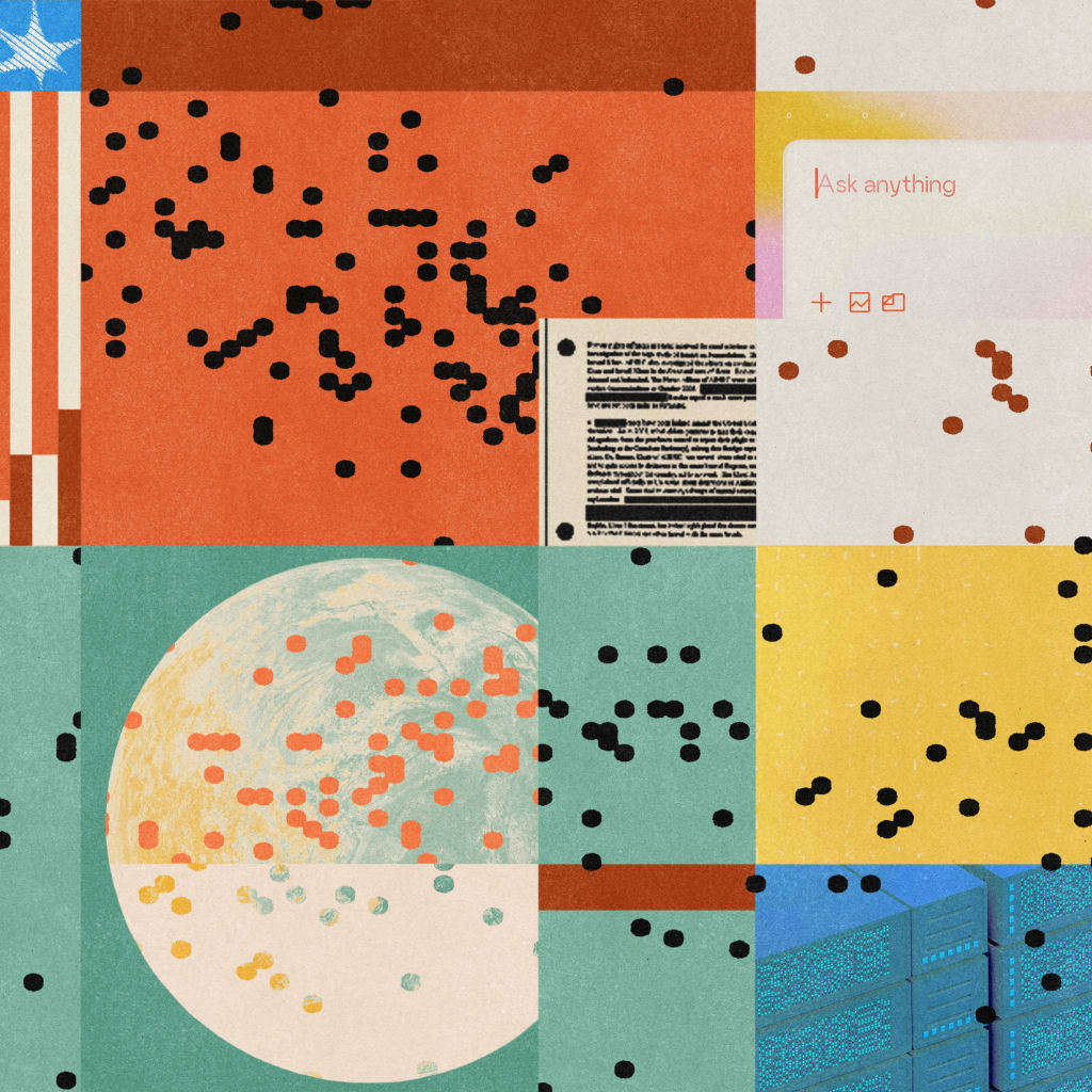 Collage of the four worlds mentioned here, with the 2x2 scatterplot results from the survey overlayed