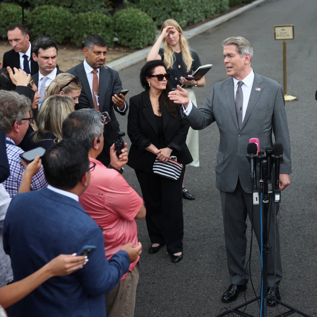 U.S. Treasury Secretary Scott Bessent speaks to reporters at the White House in Washington, D.C., U.S., August 20, 2026.