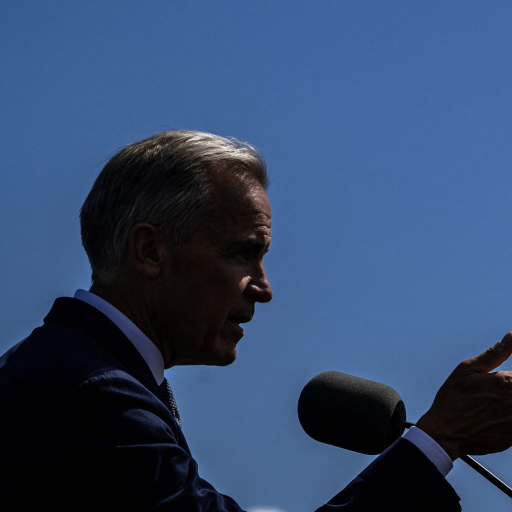 Canadian Prime Minister Mark Carney speaks about the trade dispute with the United States at the Davie Shipyard in Levis, Quebec, Canada on August 24, 2026.
