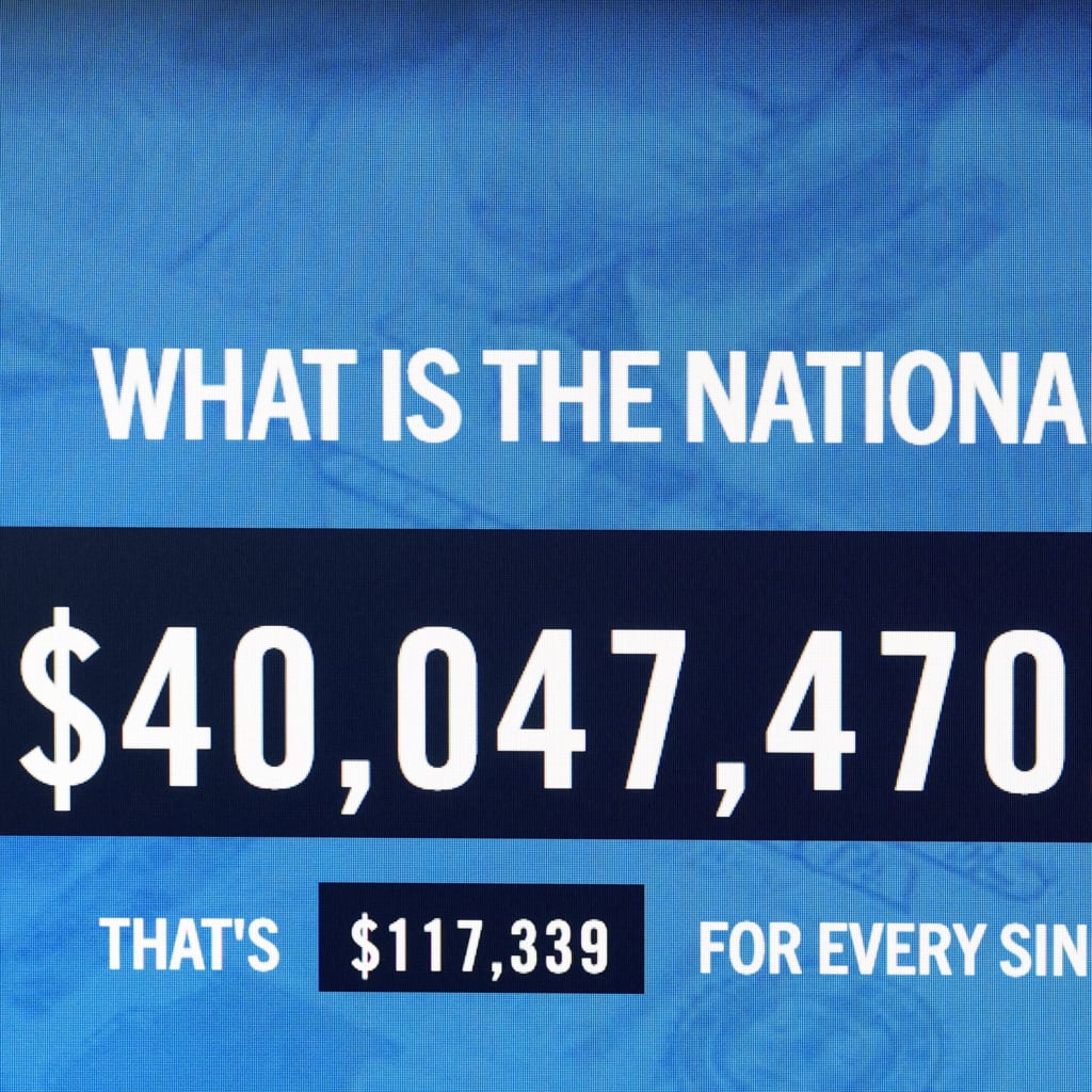 <p>A screen displaying the total U.S. national debt in New York City, August 19, 2026.</p>
