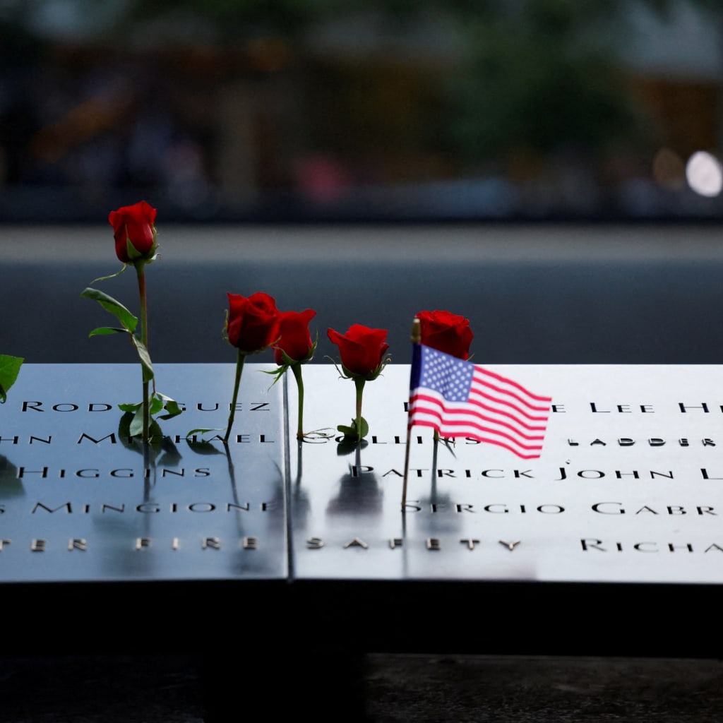 Roses on the South Pool ahead of a ceremony marking the 24th anniversary of the September 11, 2001 attacks on the World Trade Center at the 9/11 Memorial and Museum in the Manhattan borough of New York City, U.S., September 11, 2025. REUTERS/Kylie Cooper