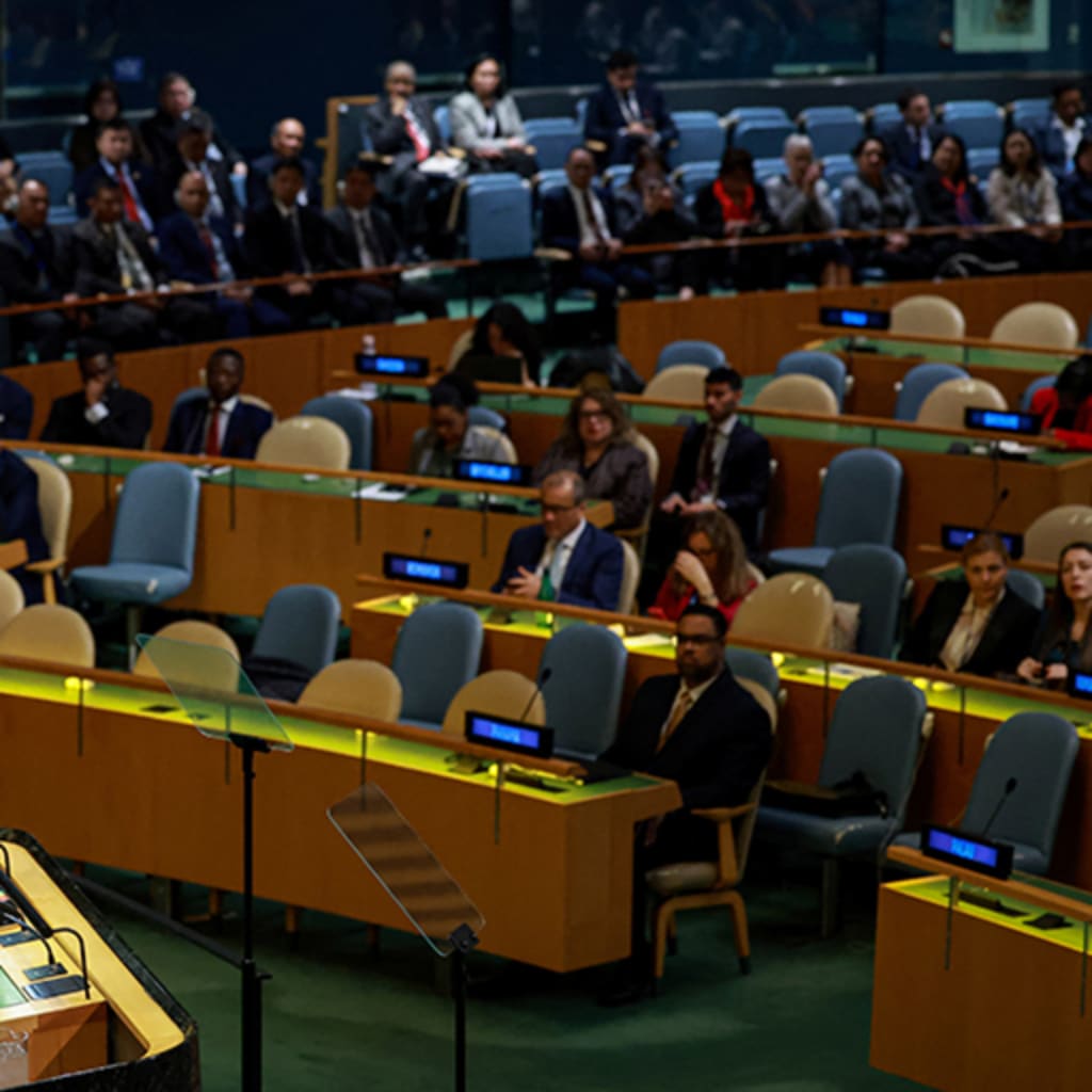Philippines President Ferdinand Marcos Jr. stands at a podium and addresses the United Nations General Assembly at the U.N. headquarters on March 10, 2026.